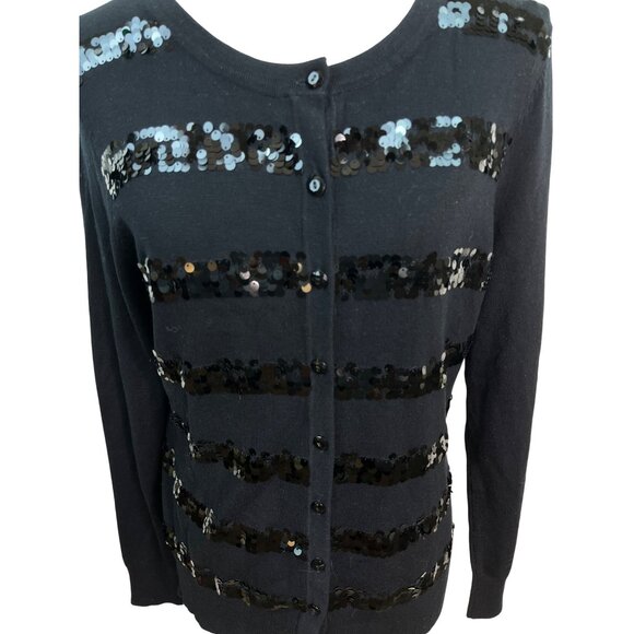 Charter Club Black Sequin Striped Cardigan Sweater Womens Button Up Size S - Picture 4 of 7